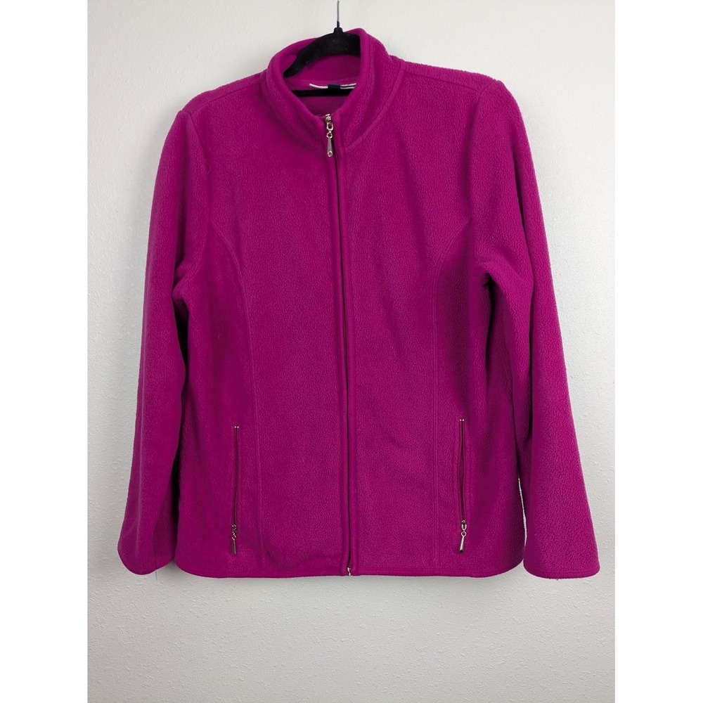 Fleece Jacket Lands' End Womens Large Pink Full Zip Mock Neck Outerwear